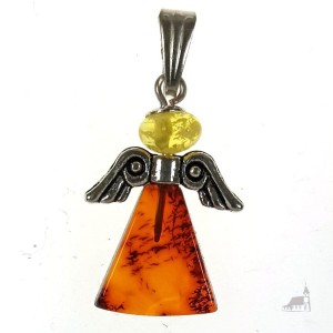 Zawieszka Aniołek z bursztynu.  