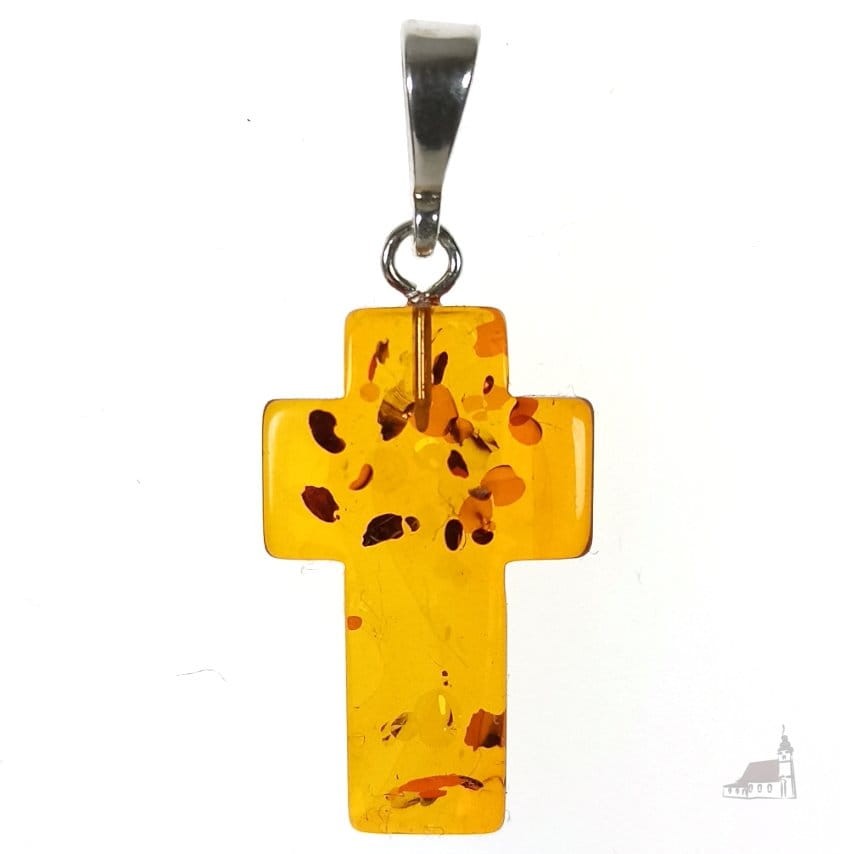 Krzyżyk z bursztynu + srebro 925