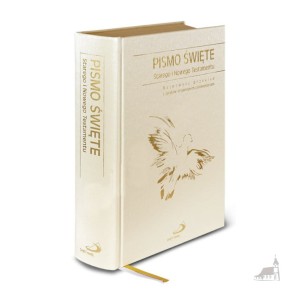 Pismo Święte Stary i Nowy Testament. Duży format. Oprawa Twarda, Biała. Złocone brzegi kartek. Paginatory
