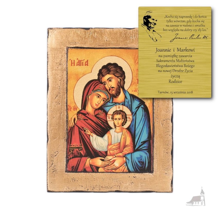 Ikona św. Rodzina. Niebieska. Duża. Grawer wzór 3