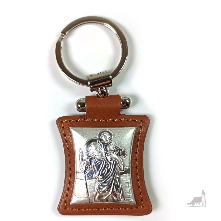 Brelok do samochodu św Krzysztof srebrny brązowy
