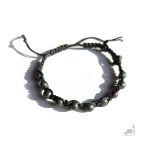 Różaniec bransoletka, dziesiątka na sznurku. Szary kamień.