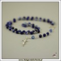 Różaniec niebieski agat + srebro. Krzyż papieski