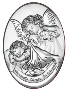 Srebrny Obrazek Pamiątka Chrztu Świętego - Aniołki. Duży