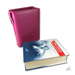 Pismo Święte Duże Edycja Św. Pawła w malinowym etui z haftem.  