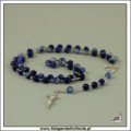 Różaniec niebieski agat + srebro. Krzyż papieski