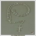 Różaniec biały, fasetowany, przezroczysty. Pamiątka Pierwszej Komunii Świętej.