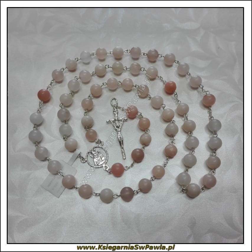 Różaniec z jadeitu łączony srebrem. Krzyż Papieski.