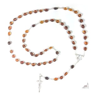 Różaniec bursztyn łączony srebrem. Krzyż srebrny