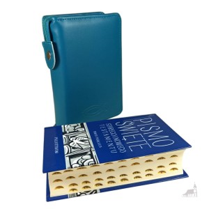 Biblia tysiąclecia, format oazowy, paginowana w Etui turkusowym.