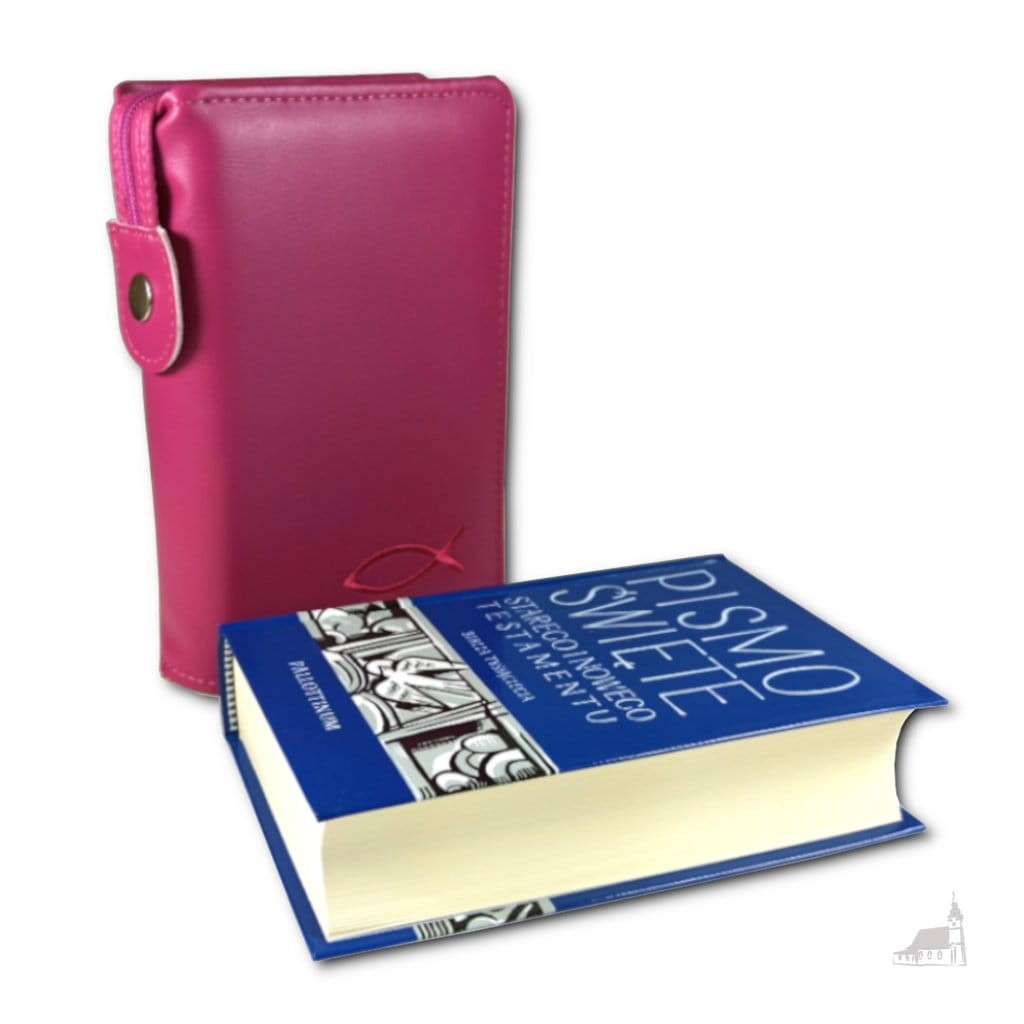 Biblia tysiąclecia, format oazowy w Etui malinowym z haftem.