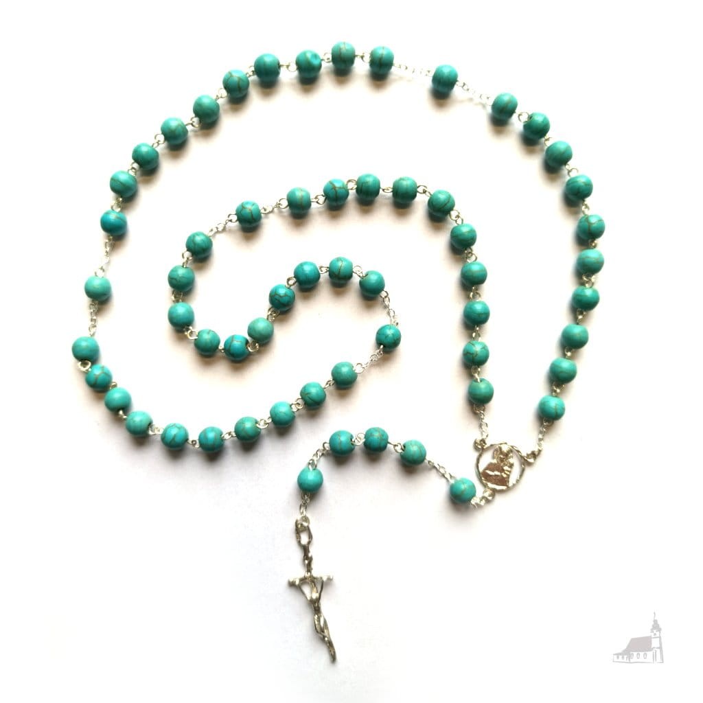 Różaniec srebrny, Turkus, kamień naturalny