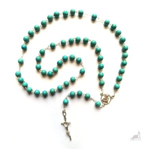 Różaniec srebrny, Turkus, kamień naturalny