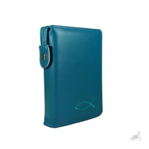 Etui na Pismo Święte Biblia Tysiąclecia oazowe. Turkusowe z haftem zapinane na zamek. 