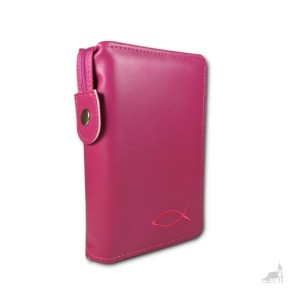 Etui na Pismo Święte Biblia Tysiąclecia . Malinowe z haftem zapinane na zamek. 