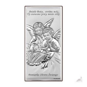 Srebrny Obrazek Pamiątka Chrztu - Aniołki. Prostokąt mały. Grawer w cenie.