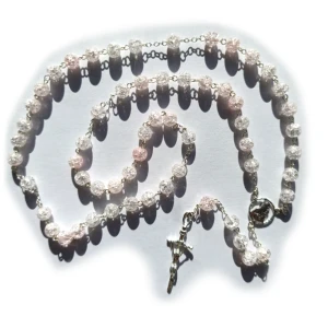 Różaniec srebrny, Kryształ Górski. Kamień naturalny 