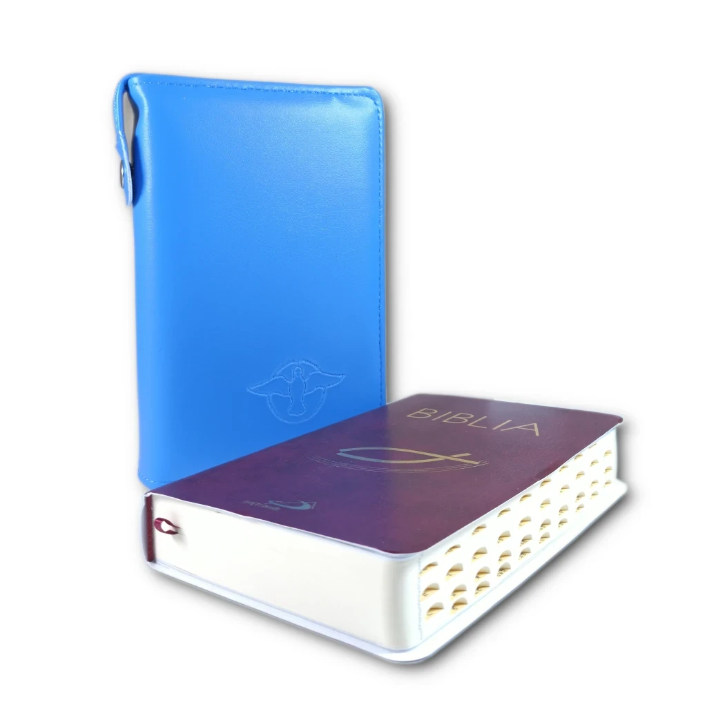 Pismo Święte w niebieskim etui. Paginatory. Stary i Nowy Testament