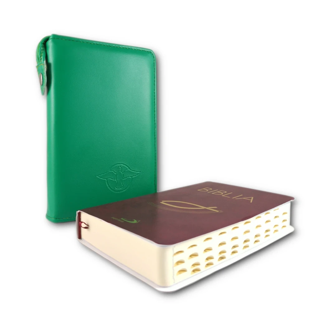 Pismo Święte w zielonym etui. Paginatory. Stary i Nowy Testament