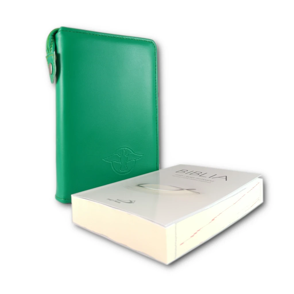 Biblia Stary i Nowy Testament w ciemno zielonym Etui.