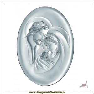Srebrny Obrazek św. Rodzina  - owal b. duży. Grawer gratis