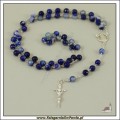 Różaniec niebieski agat + srebro. Krzyż papieski