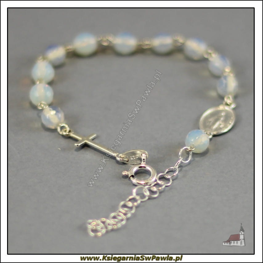 Różaniec bransoletka, dziesiątka. Błękitny opal