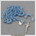Różaniec niebieski jadeit łączony srebrem. Krzyż Papieski.