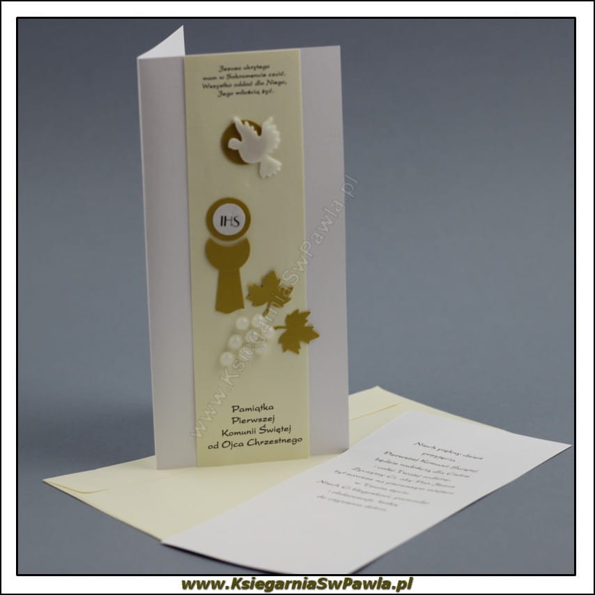 Kartka Pamiątka Pierwszej Komunii Świętej od Ojca Chrzestnego