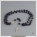 Różaniec Lazuryt fasetowany, łączony srebrem. Krzyż Papieski